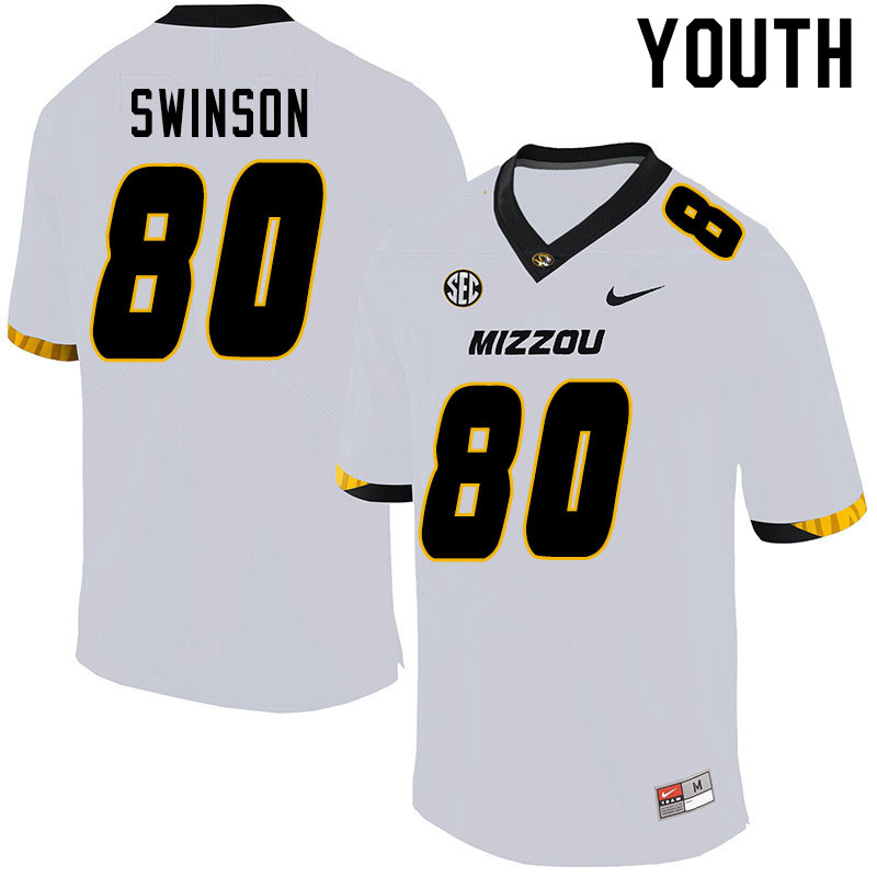 Youth #80 Messiah Swinson Missouri Tigers College Football Jerseys Sale-White - Click Image to Close